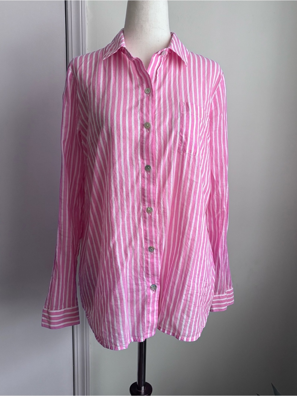 J.Jill Pink and White Striped Button-Up Shirt size Xs cotton lightweight